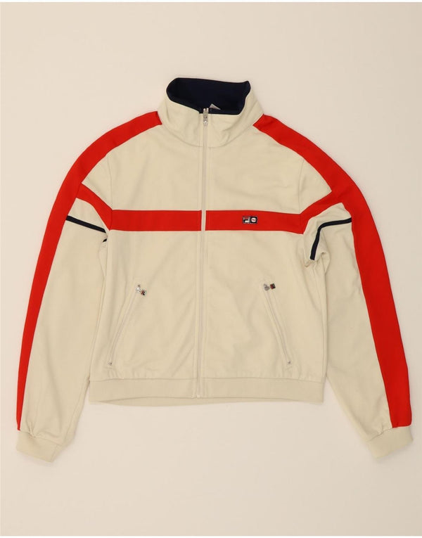 FILA Womens Tracksuit Top Jacket UK 14 Medium White Colourblock Polyester