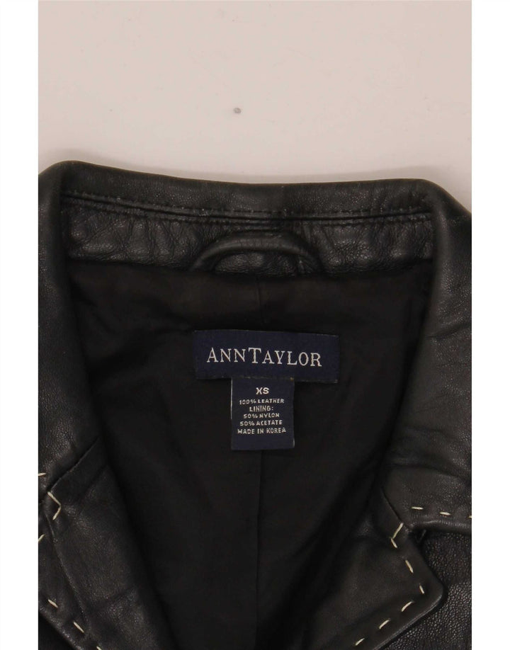 Ann Taylor Veste blazer en cuir à 4 boutons pour femme UK 6 XS Noir