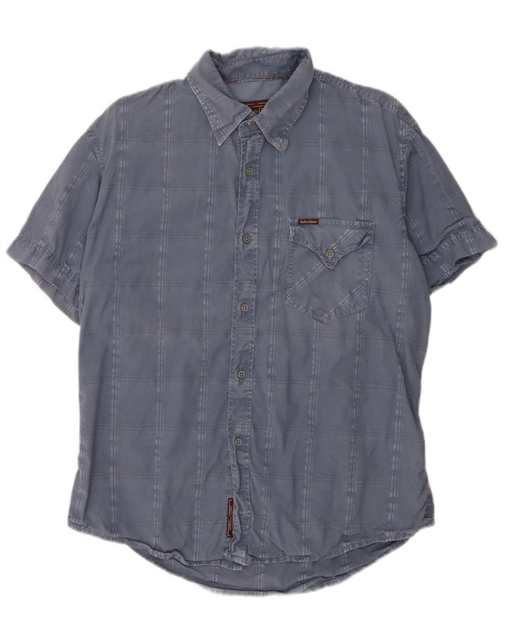 Marlboro Classics Chemise à manches courtes pour homme en coton à carreaux bleus