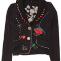 vintage Femmes Graphique 2 Bouton Blazer Veste UK 12 Moyen Noir Floral