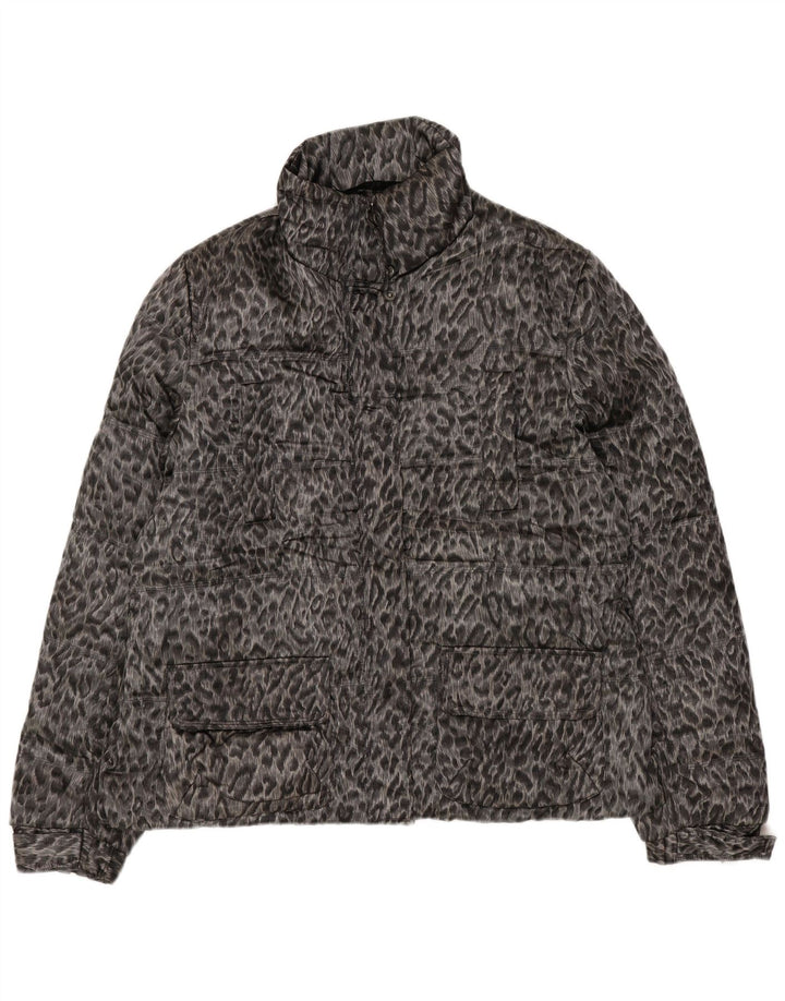 Zara Veste rembourrée pour femme UK 18 XL Polyester imprimé animal gris
