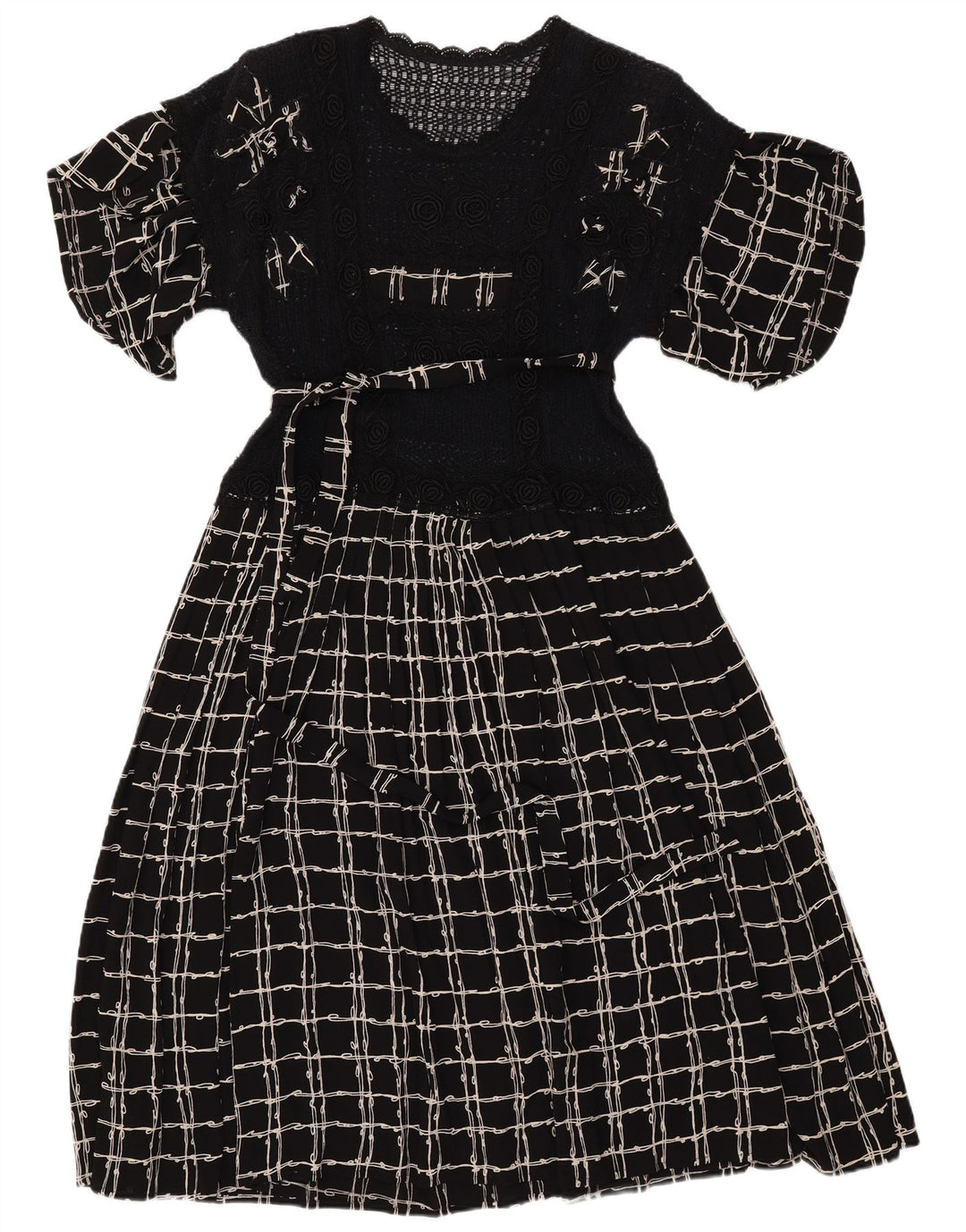 VINTAGE Femmes Crochet Maxi Robe UK 12 Moyen Noir Check