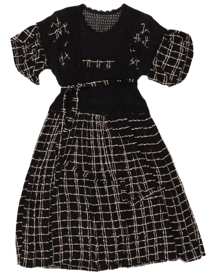 VINTAGE Femmes Crochet Maxi Robe UK 12 Moyen Noir Check