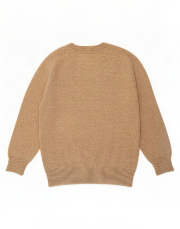 vintage Mens V-Col Jumper Pull Moyen Beige Géométrique Laine