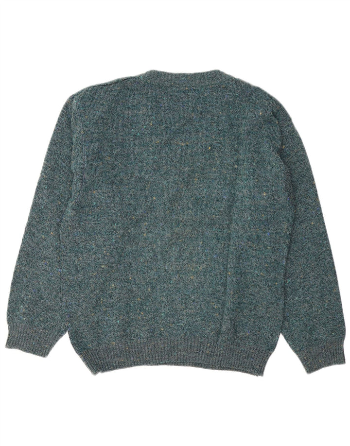 vintage Mens V-Col Jumper Pull Grand Vert Géométrique