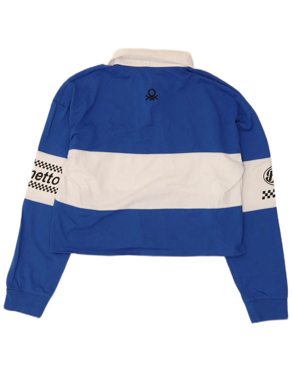 Benetton Polo de rugby graphique court pour femme UK 14 Bleu moyen Colourblock