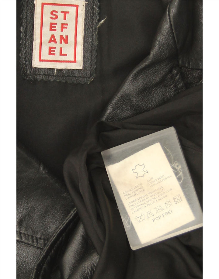 Stefanel Manteau en cuir à double boutonnage pour femme UK 14 Cuir noir moyen