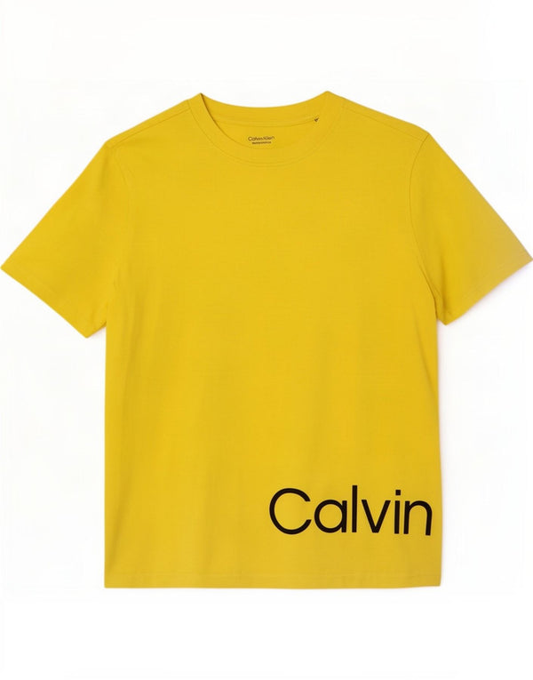 Calvin Klein Mens Graphic T-Shirt Top Small Yellow Cotton