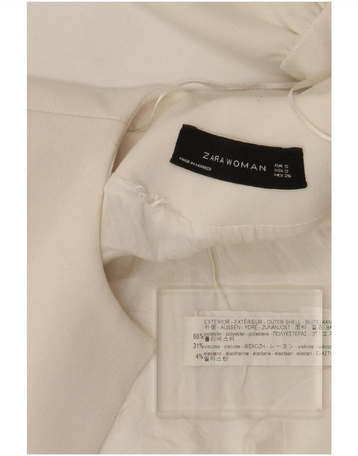 Zara Veste Blazer Ouverte Longue Femme UK 10 Petit Polyester Blanc