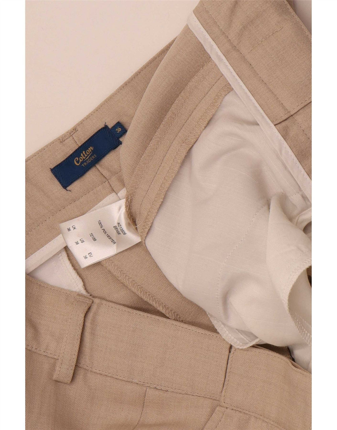Cotton Traders Pantalon de Costume Droit Homme W36 L28 Beige Polyester