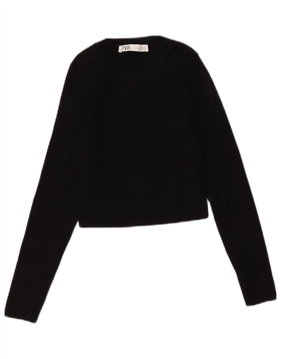 Zara Womens Crop Top Manches Longues UK 12 Moyen Noir