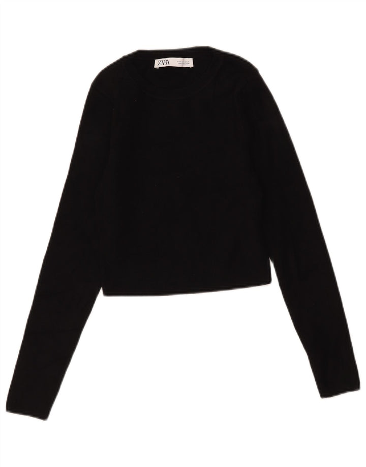Zara Womens Crop Top Manches Longues UK 12 Moyen Noir