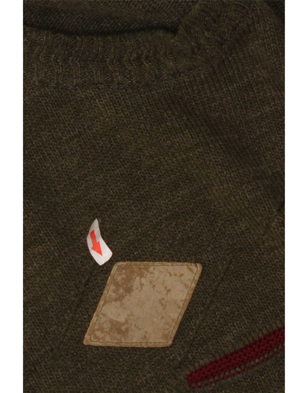 vintage Mens Crew Neck Jumper Pull Moyen Kaki Argyle/Diamant