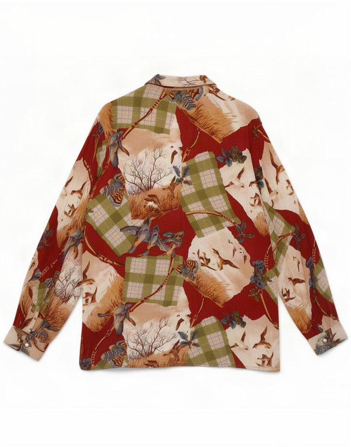 vintage Femme Chemise Blouse UK 16 Grand Patchwork Multicolore Nature
