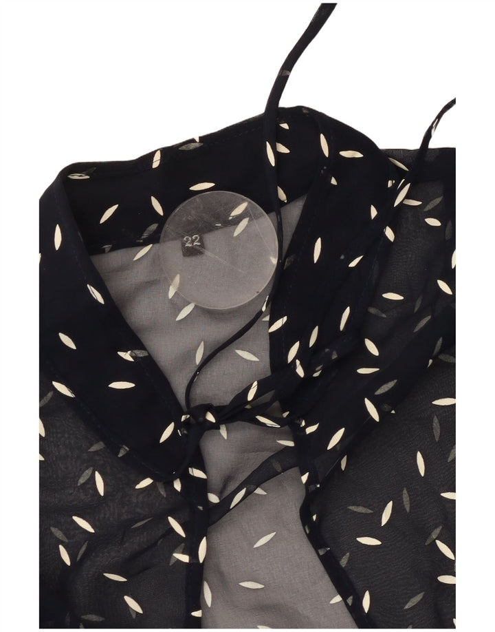 VINTAGE Femmes Motif Abstrait Chemise Blouse UK 22 3XL Bleu Marine