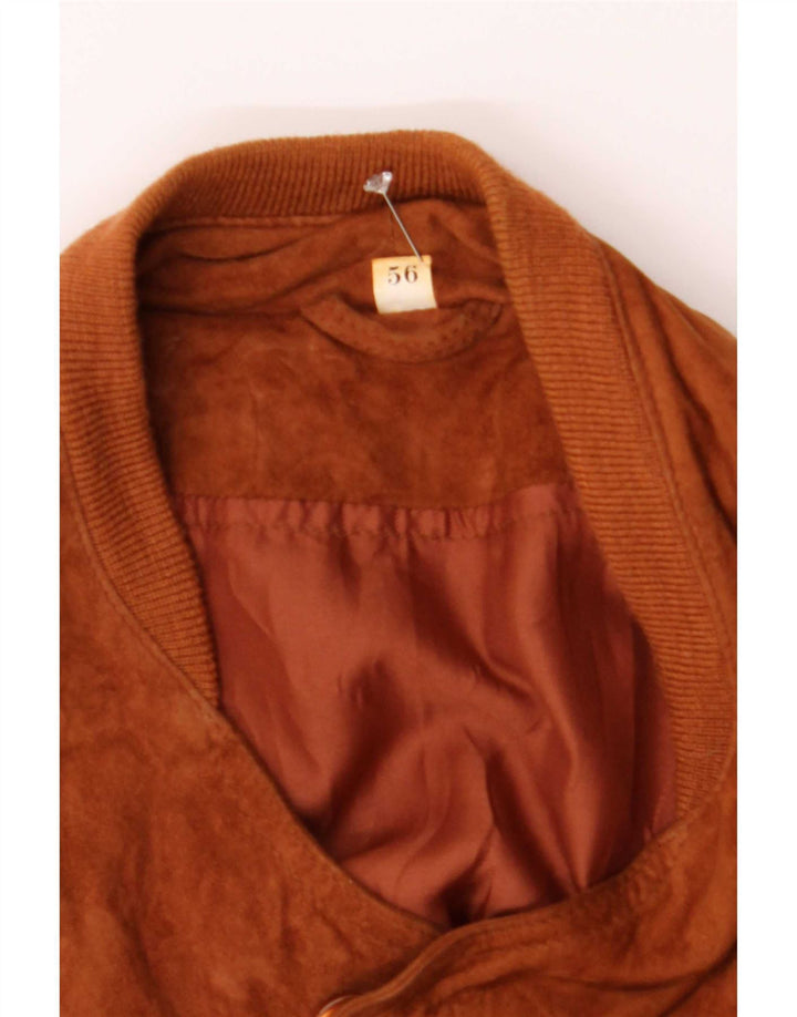 vintage Mens Suede Bomber Jacket IT 56 3XL Cuir Marron