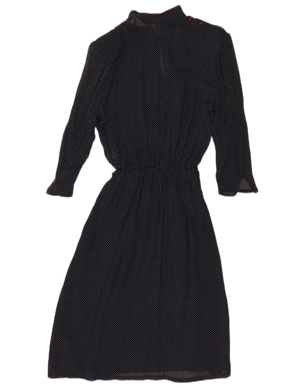 vintage Femme Manches 3/4 Robe A-Line IT 44 Bleu Marine Moyen Tacheté