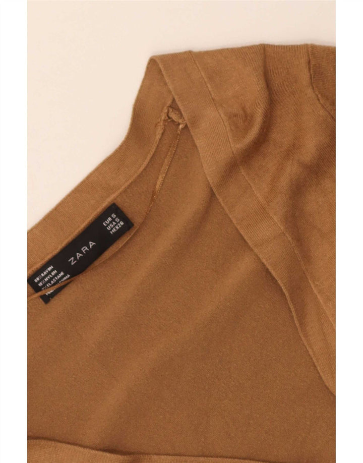 Zara Womens Cardigan Sweater UK 10 Petite Rayonne Beige