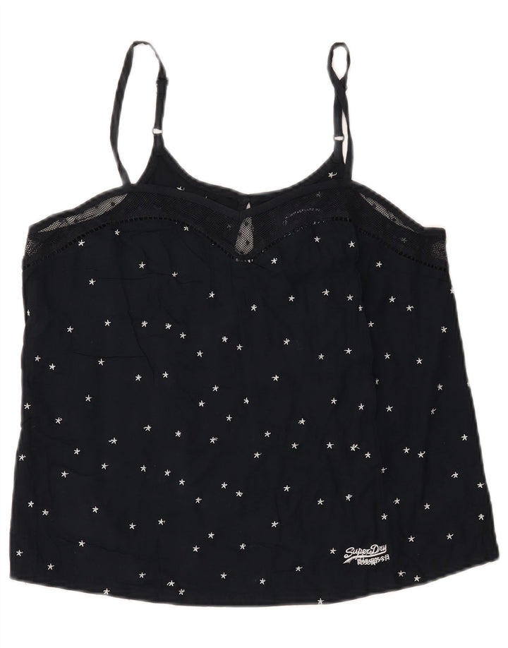 Superdry Débardeur court à motif abstrait pour femme UK 12 Bleu marine moyen