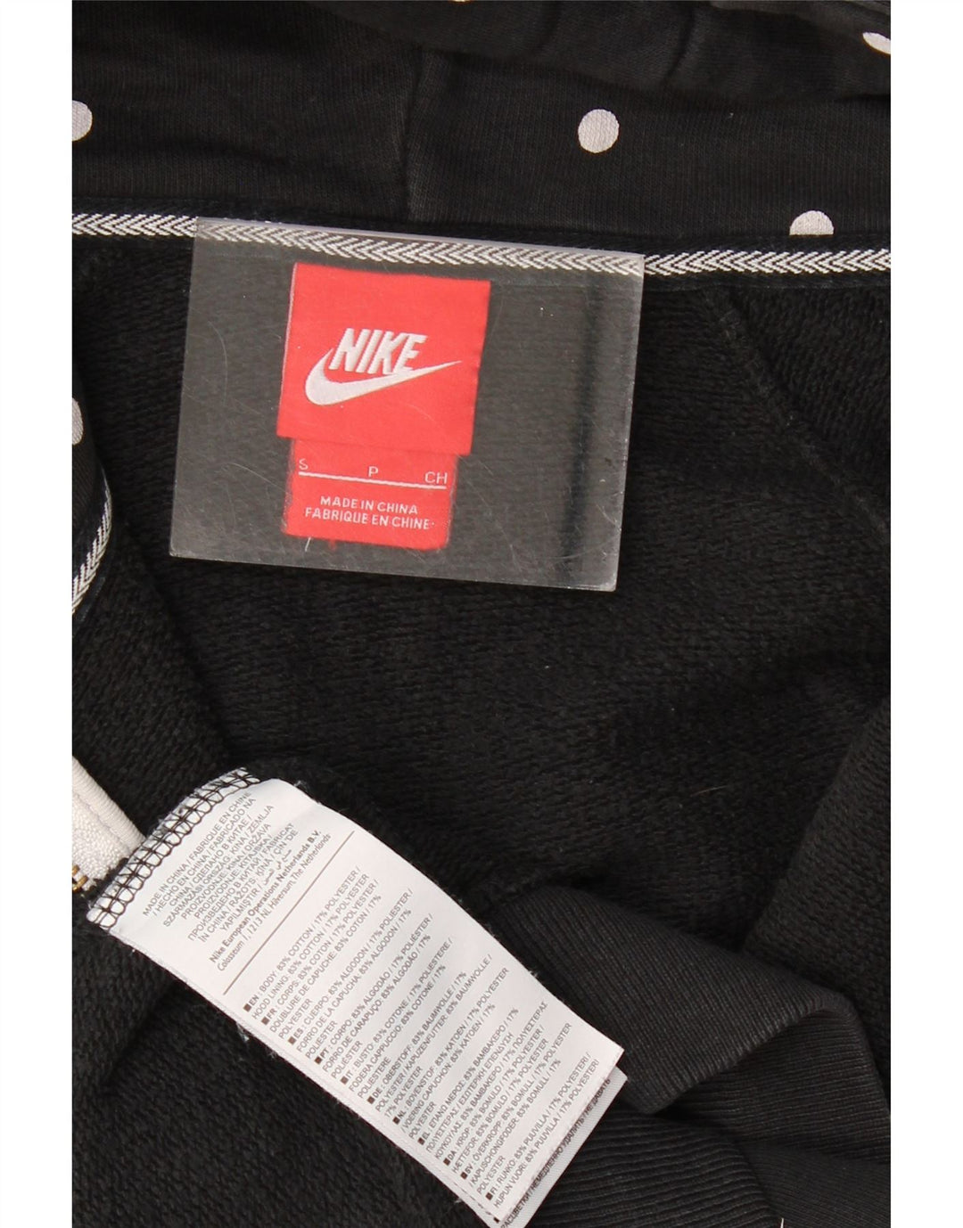 Nike Pull à capuche zippé pour femme UK 10 Petit coton noir à pois