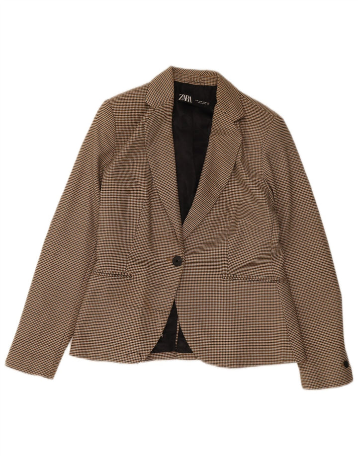 Zara Veste Blazer 1 Bouton Femme EU 38 Petit Pied De Poule Marron