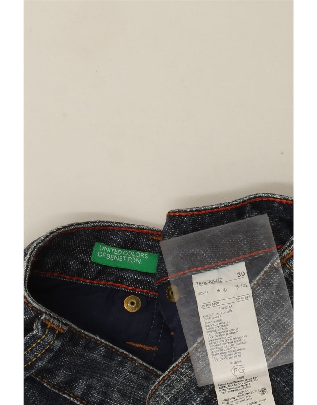 Benetton Short En Jean W30 Bleu Moyen Coton Homme
