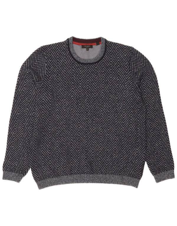 Ted Baker Pull col rond pour homme Taille 5 XL Bleu marine Chevron Coton