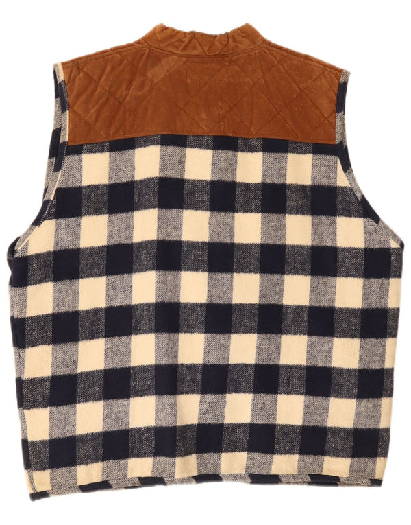 vintage Mens Duffle Gilet UK 40 Grand Bleu Marine Check Coton