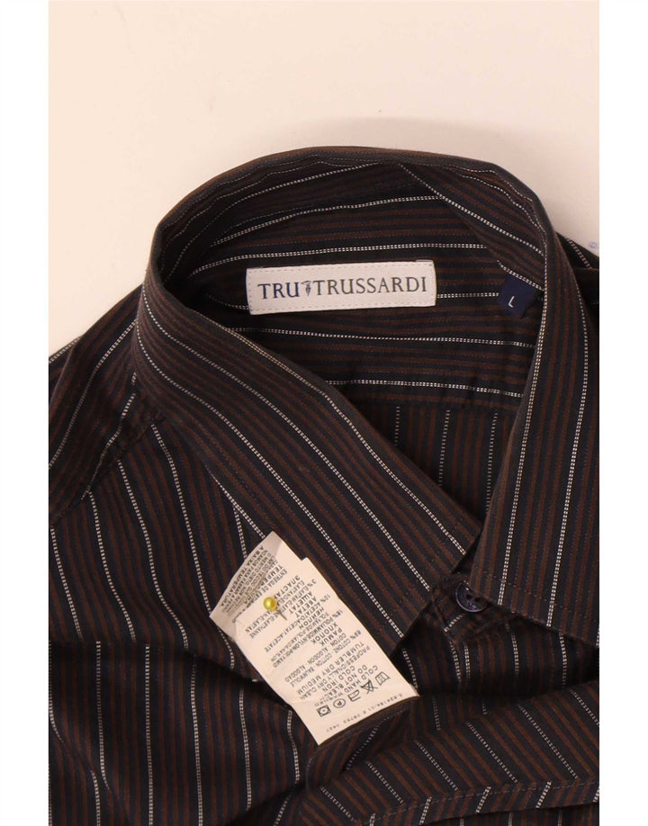 Trussardi Chemise Large Marron Rayé Coton Homme