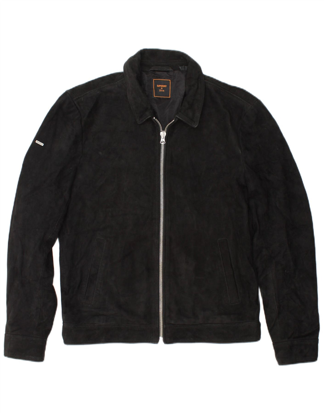 SUPERDRY Veste en Daim Homme UK 36 Petit Cuir Noir