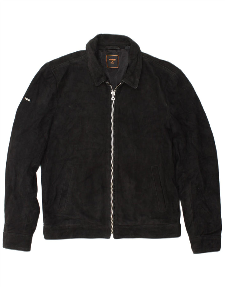 SUPERDRY Veste en Daim Homme UK 36 Petit Cuir Noir