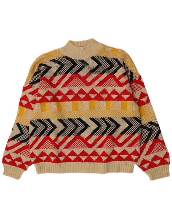 vintage Womens Turtle Neck Jumper Sweater UK 16 Grand Multicolore