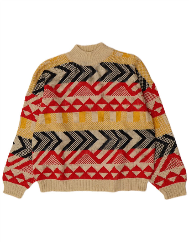 vintage Womens Turtle Neck Jumper Sweater UK 16 Grand Multicolore