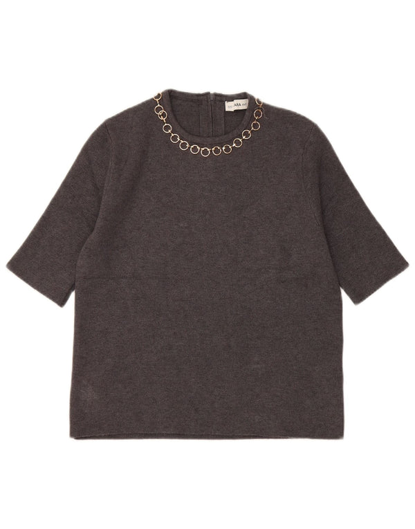 Zara Womens Crop Blouse Top UK 10 Petit Gris Viscose