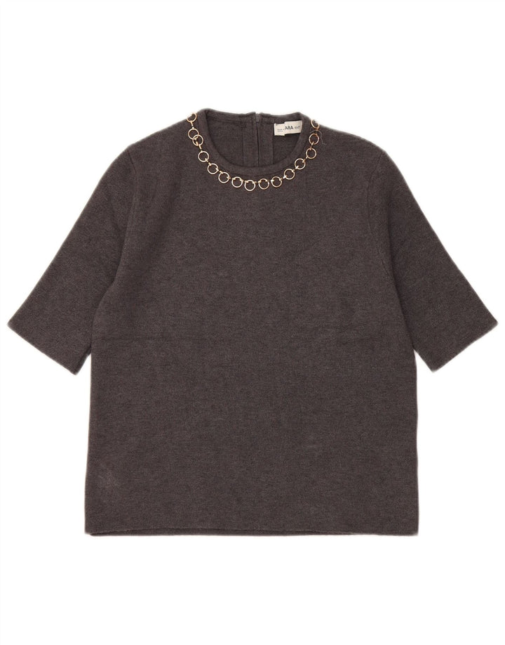 Zara Womens Crop Blouse Top UK 10 Petit Gris Viscose