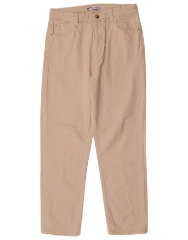 Zara Pantalon décontracté taille haute pour femme EU 40 Medium W30 L27 Blanc cassé
