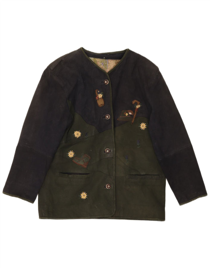 veste en cuir graphique femme vintage EU 42 Grand cuir colorblock vert