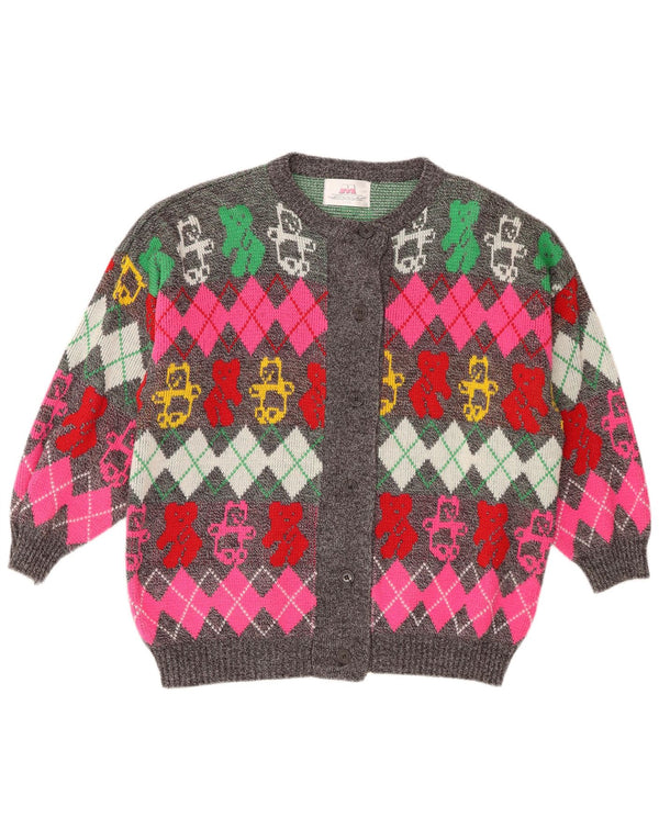 vintage Femme Cardigan Pull IT 50/52 XL Multicolore Argyle/Diamant