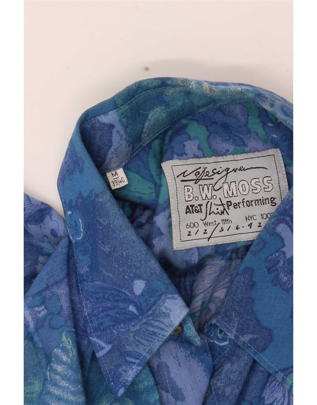 B.W. Moss Chemise à manches courtes pour homme Taille 38/40 Bleu moyen Floral