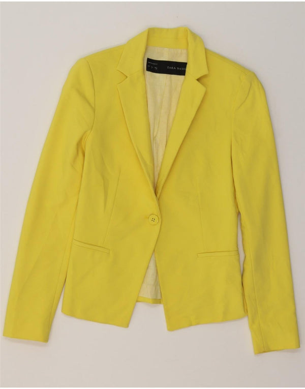 ZARA Femme 1 Bouton Blazer Veste UK 10 Petit Jaune Polyester