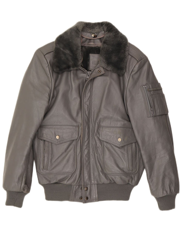 Veste en cuir Bomber homme vintage EU 52 XL cuir gris