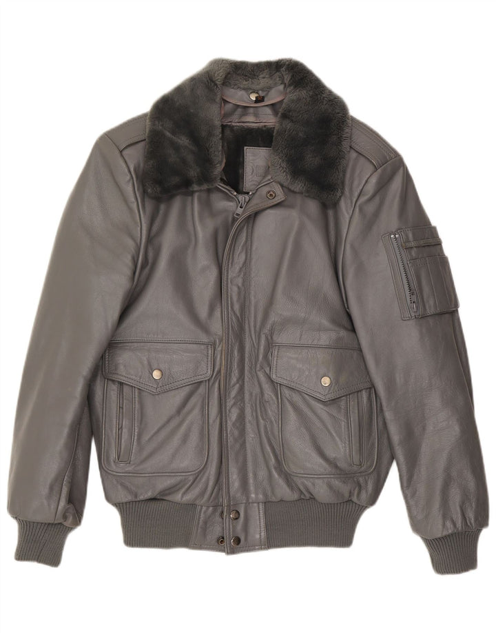 Veste en cuir Bomber homme vintage EU 52 XL cuir gris