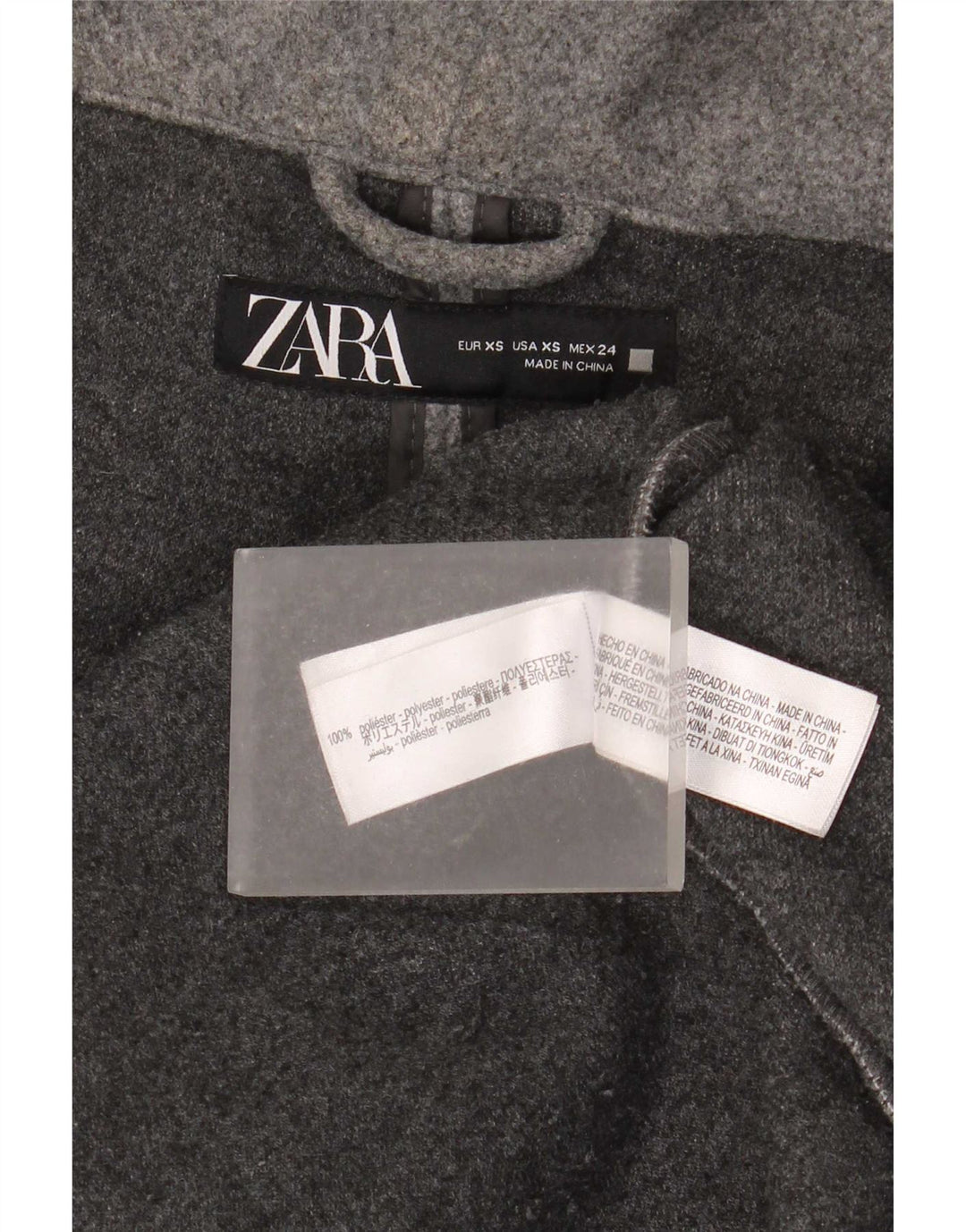 Zara Manteau surdimensionné à capuche pour femme UK 6 XS Gris Polyester