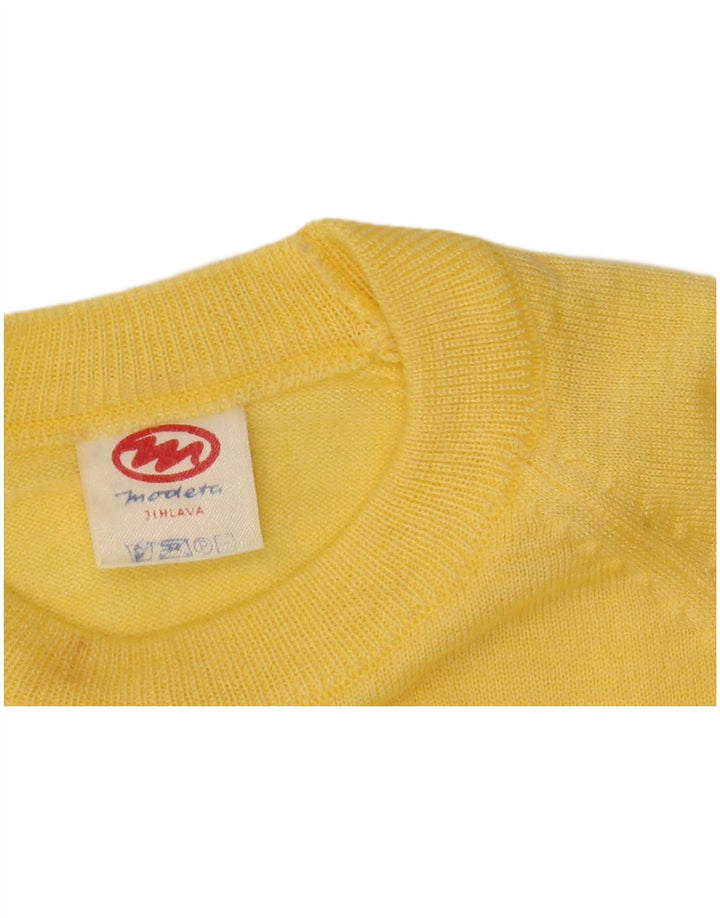 VINTAGE Femme Crew Neck Jumper Pull UK 16 Grand Jaune