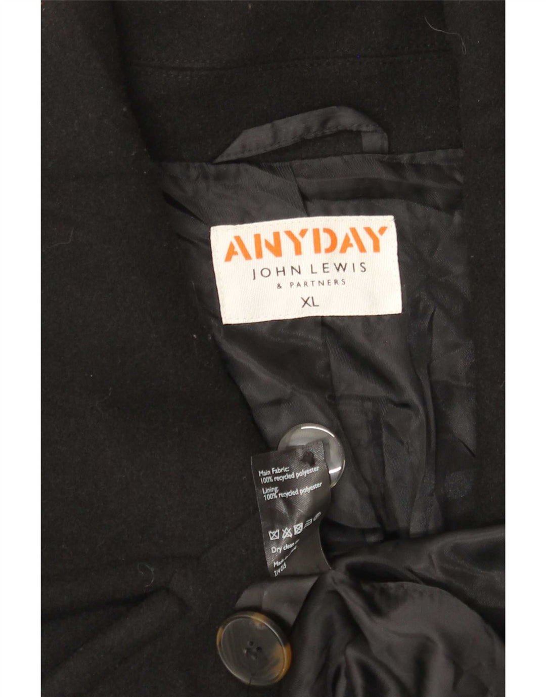 John Lewis Manteau surdimensionné à double boutonnage pour femme UK 18 XL Noir Polyester