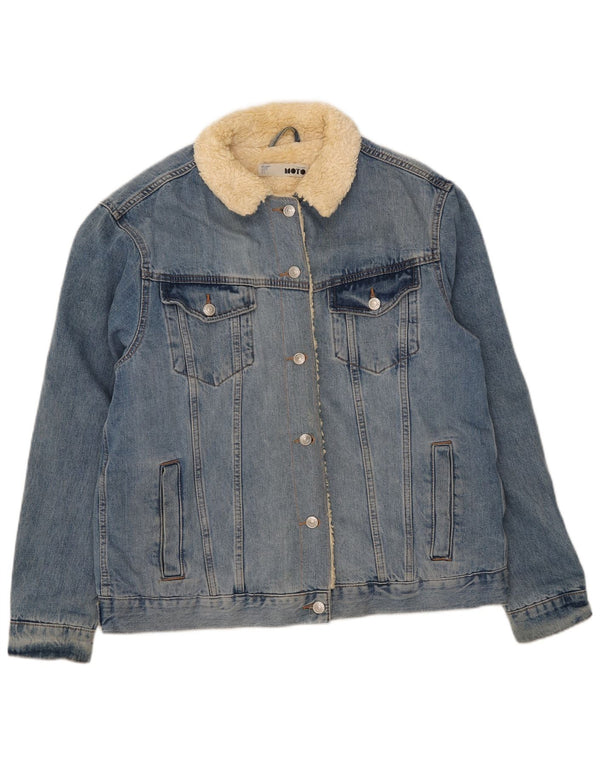Topshop Veste Sherpa en jean pour femme UK 14 Large Bleu Coton