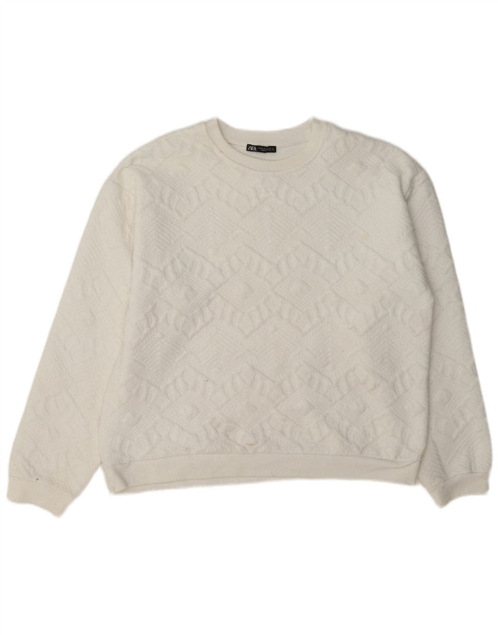 Zara Sweat-shirt coupe décontractée pour femme UK 12 Medium Blanc Géométrique