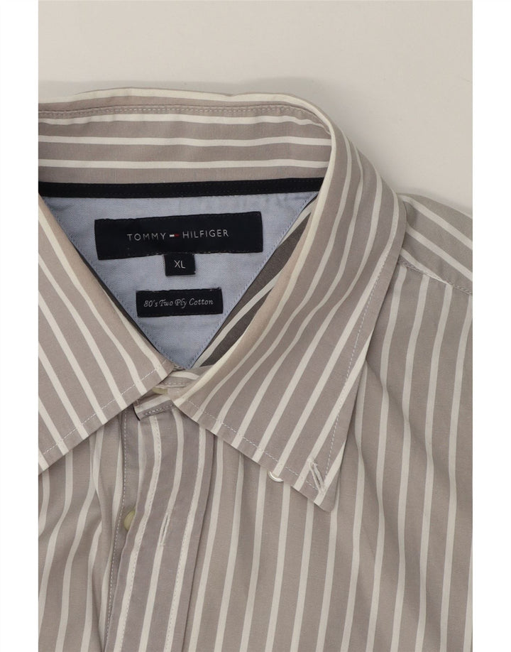 TOMMY HILFIGER Mens Shirt XL Grey Striped Cotton Vintage Tommy Hilfiger and Second-Hand Tommy Hilfiger from Messina Hembry 