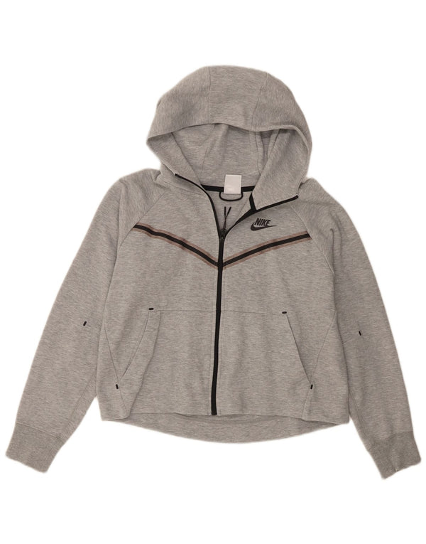 Nike Womens Crop Oversize Zip Sweat à capuche UK 10 Petit Gris Moucheté