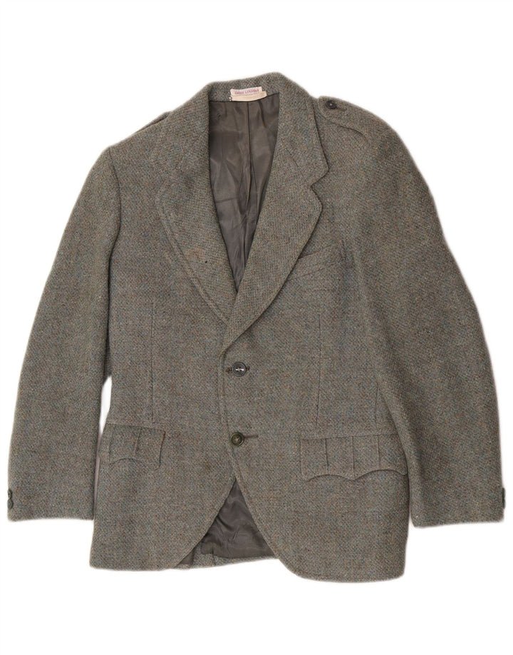 Harris Tweed Veste blazer militaire à 2 boutons pour femme UK 8 Petite laine kaki